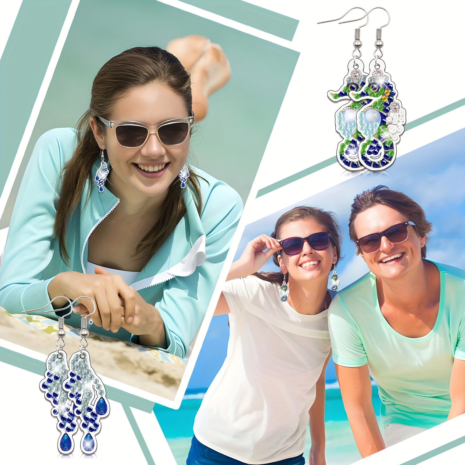 10 Pairs Marine Life Shaped Diamond Earrings, Handmade Kit